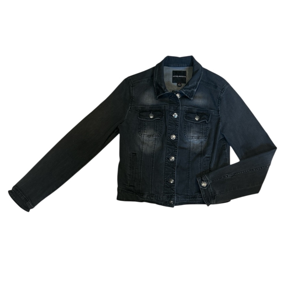 Rock & Republic Stretch Denim Jacket Black American Flag Size M - Picture 2 of 7